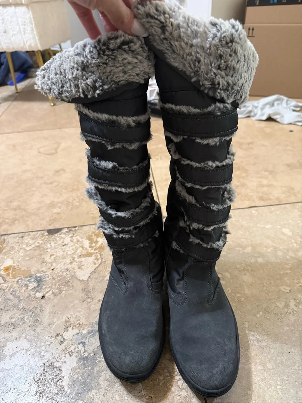 Pajar Maureen  Gray Waterproof Women's Winter Boots with Faux Fur Trim